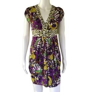 Ali Ro Womens dress purple green floral empire waist Size 2